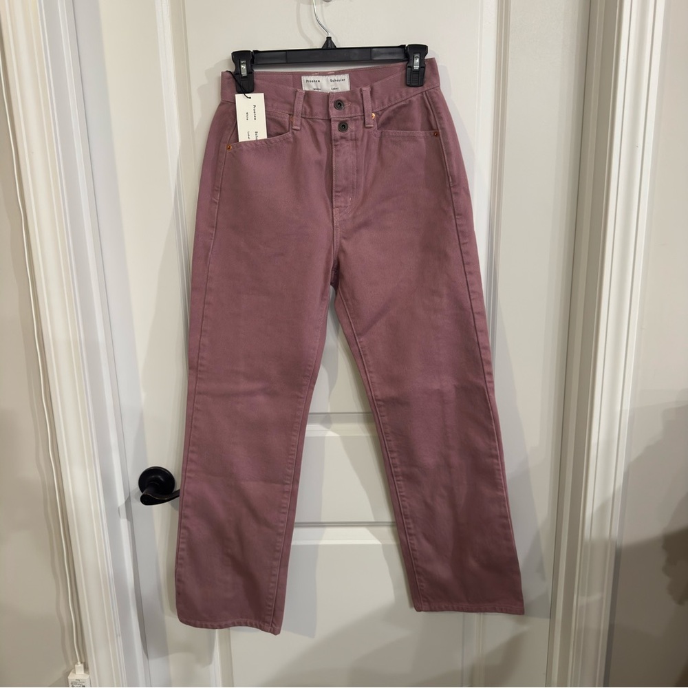 Proenza Schouler White Label Washed Denim Cropped Stovepipe Jeans in Pink - Picture 3 of 13